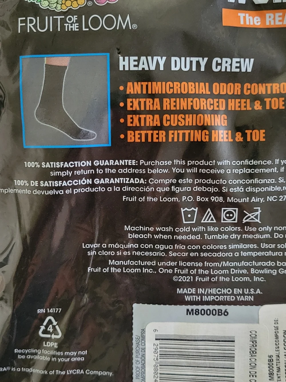 Fruit of the Loom Men's Work Gear Heavy Duty Crew Socks - Black (6 Pack)
